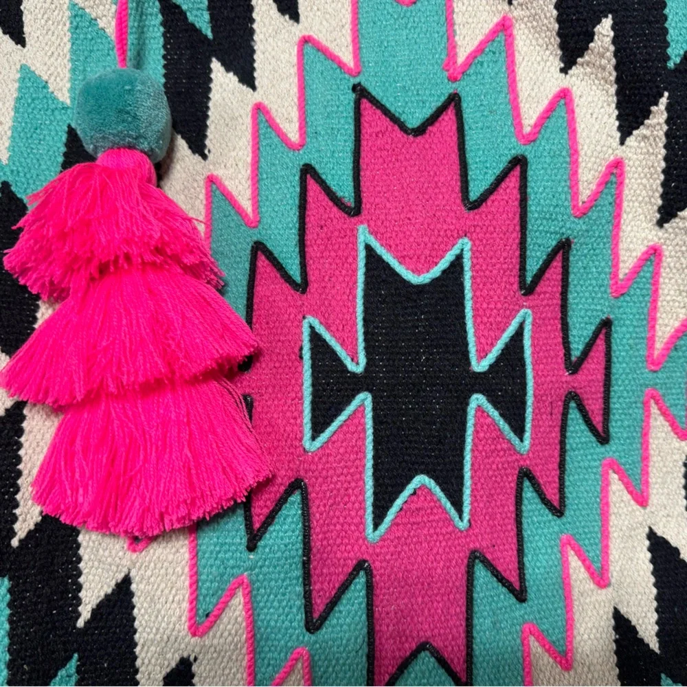 Aztec Pattern XL Tote Bag with Tassel Trim - Picture 4 of 5